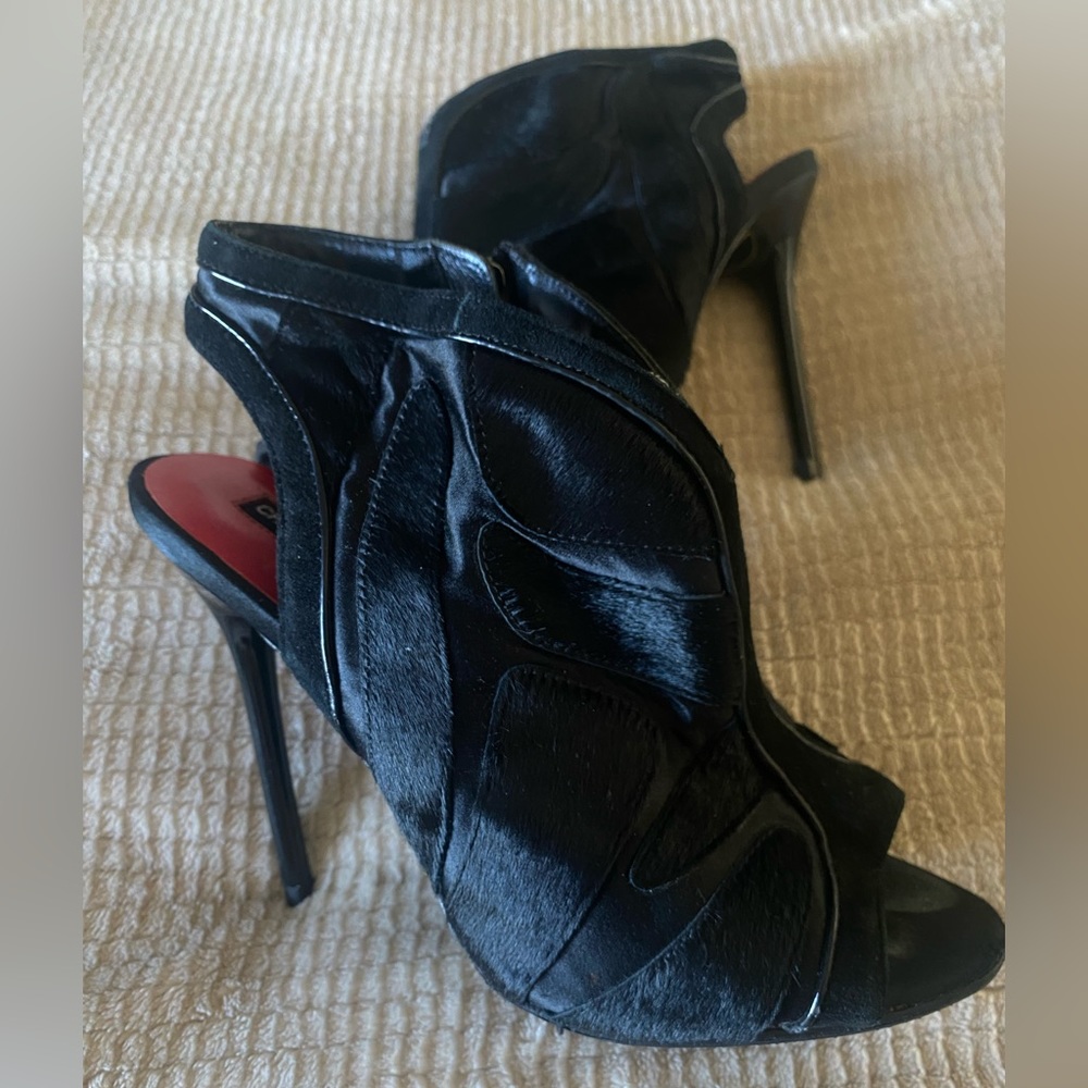 Charles Jourdan Paris Elison Slingback Stiletto Peep Toes Booties Fur Heels Pump